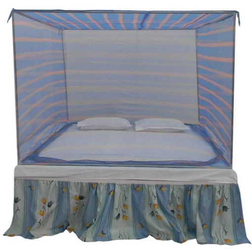 Homecute SE110 Nylon Strip Check Simple Double Bed Mosquito Net 6 X 7 ft - Blue